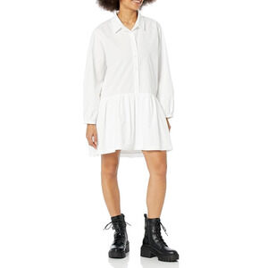 Monrow Poplin Easy Shirt Dress HD0584 Button Front Long Sleeve White Small